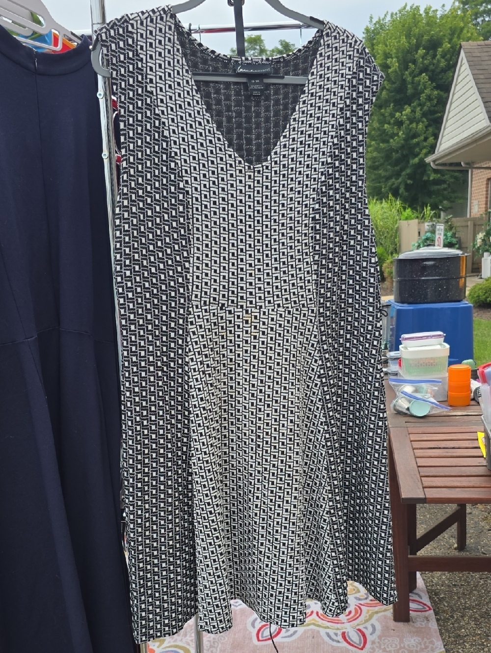 LANE BRYANT - Black and White Geometric Sleeveless A-Line Dress